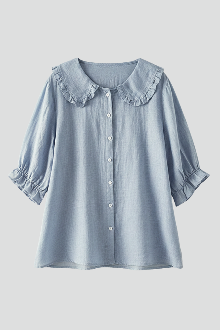 Pamela - Women's Shirt with Ruffle Collar and Buttons