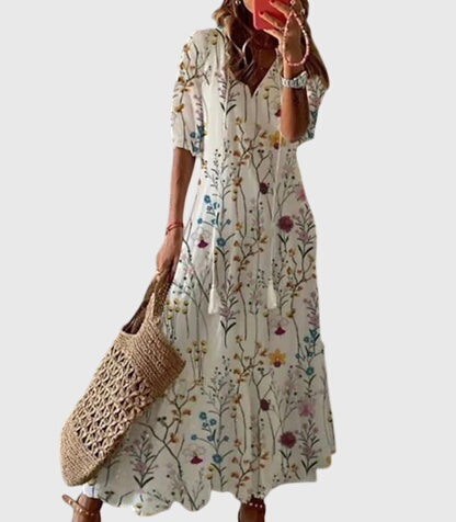 Alison - Women's Boho Maxi Dress with V-Neck