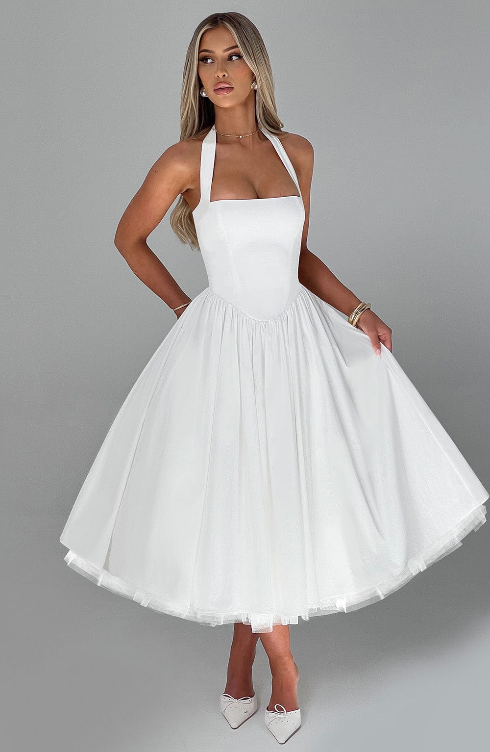Sheila - Women's Halter Midi Dress for Wedding Guests