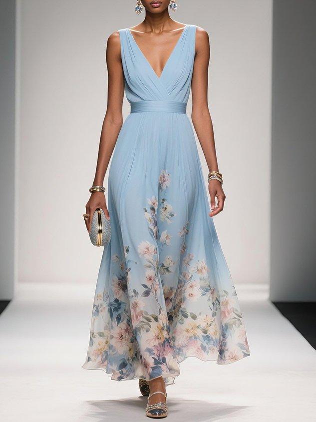Lucy - Women's Floral Chiffon Summer Maxi Dress