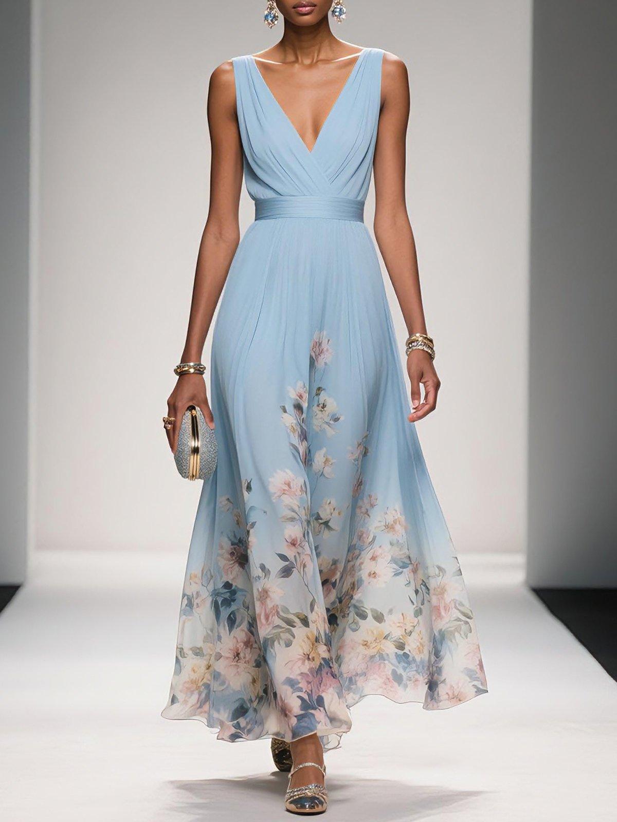 Lucy - Women's Floral Chiffon Summer Maxi Dress
