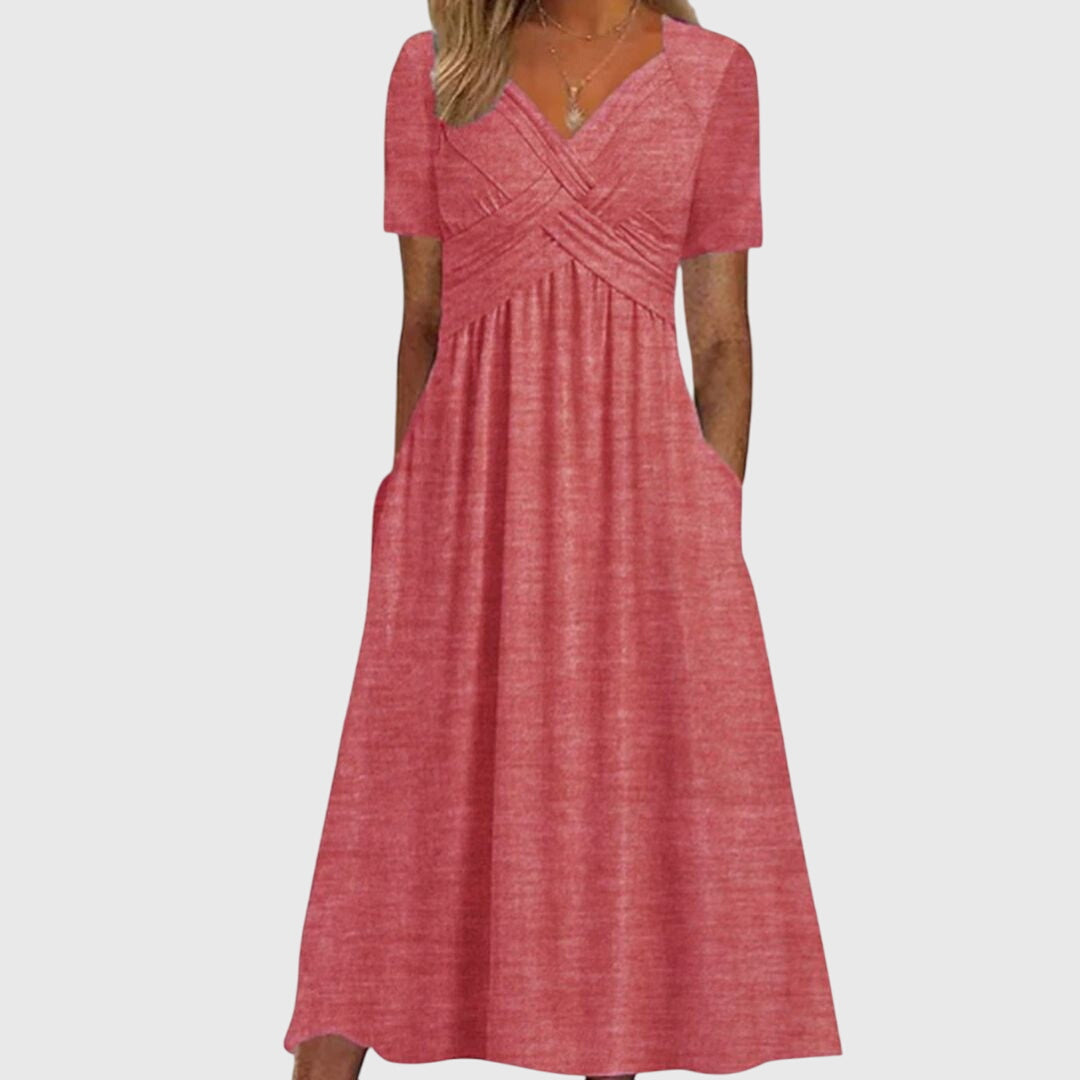 Wendy - Women's Maxi Dress with V-Neck and Short Sleeves