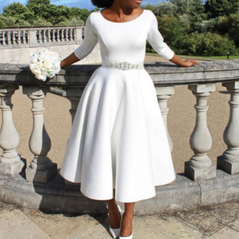 Abigail - Women's Schlichtes Midi-Dress with Rundhalsausschnitt