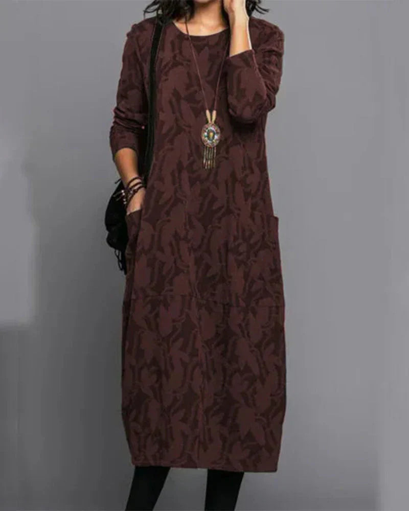 Diane - Women's Spring Maxi Dress with Long Sleeve and Pockets