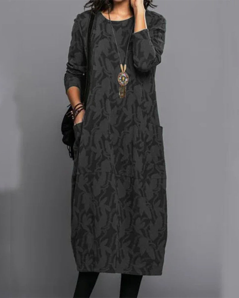 Diane - Women's Spring Maxi Dress with Long Sleeve and Pockets