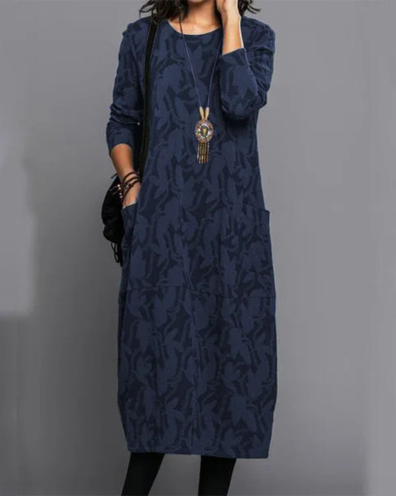 Diane - Women's Spring Maxi Dress with Long Sleeve and Pockets