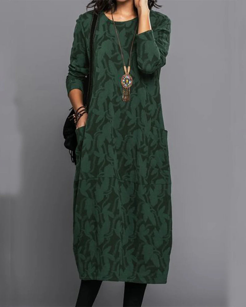Diane - Women's Spring Maxi Dress with Long Sleeve and Pockets