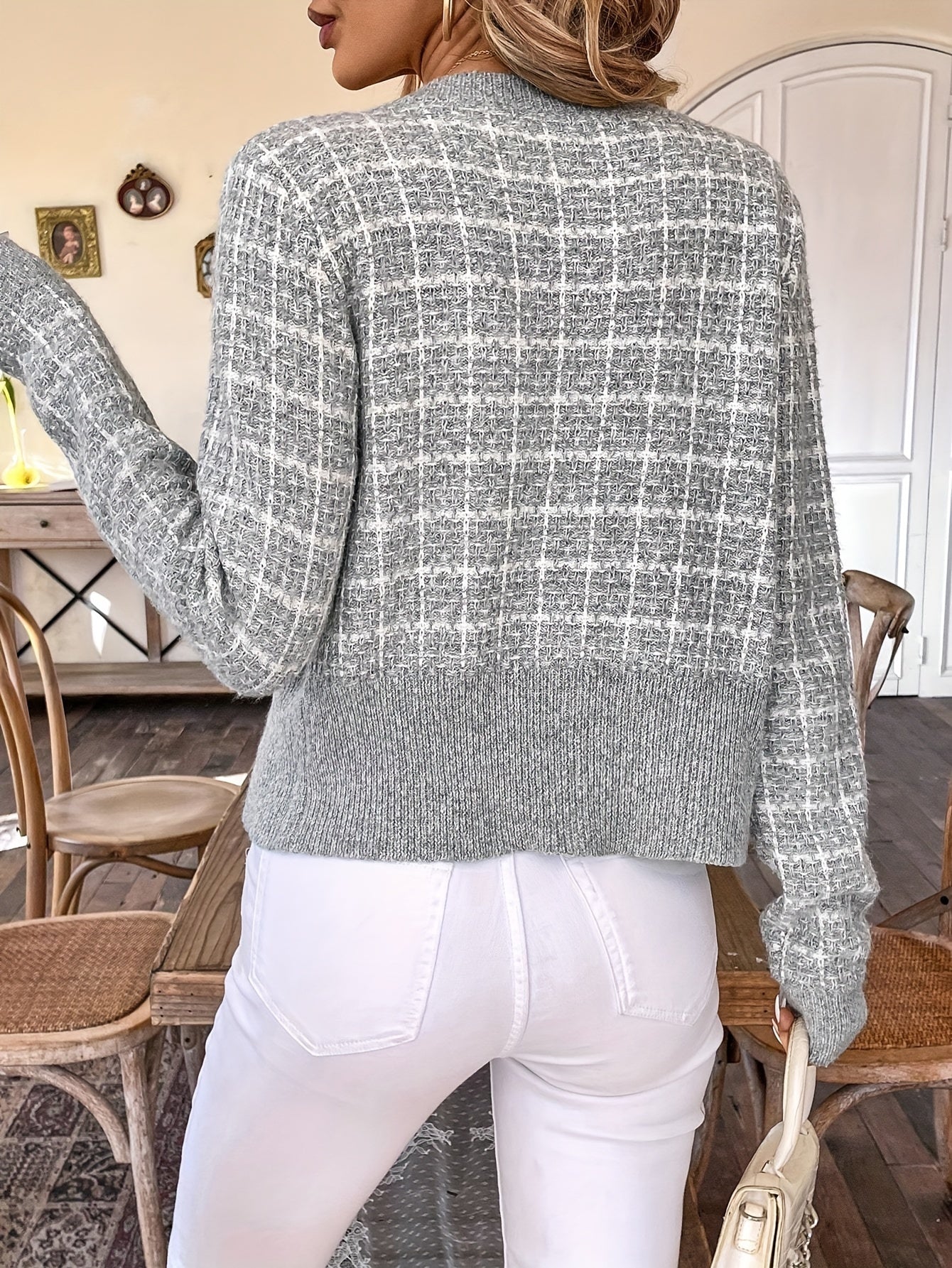 Eleanor - Women's Modische Kurz-Cardigan aus Tweed-Material