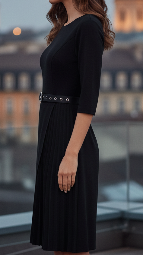 Sharon - Women's Spring-Midi Dress with Belt and langen Sleeves