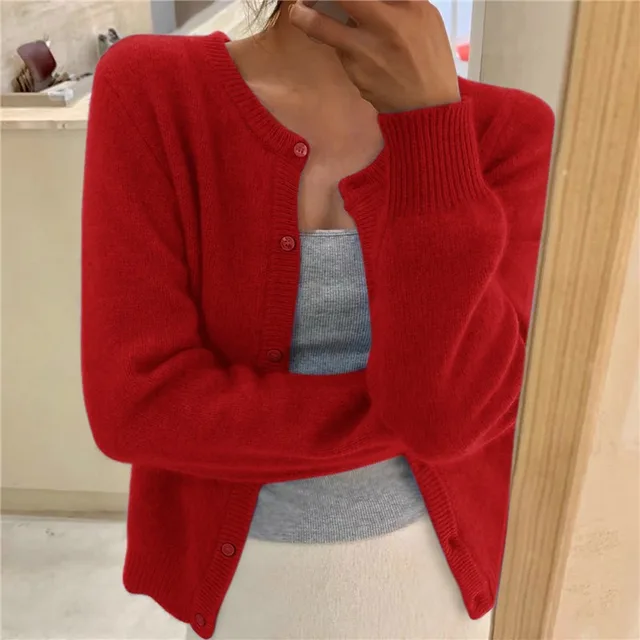 Chloe - Women's Cardigan with Rundhalsausschnitt and langen Sleeves