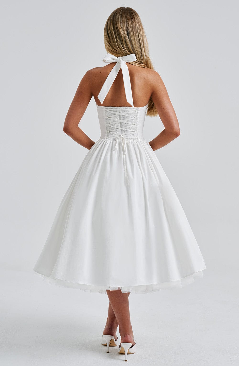 Michelle - Women's Wedding Guest Halterneck Midi Dress