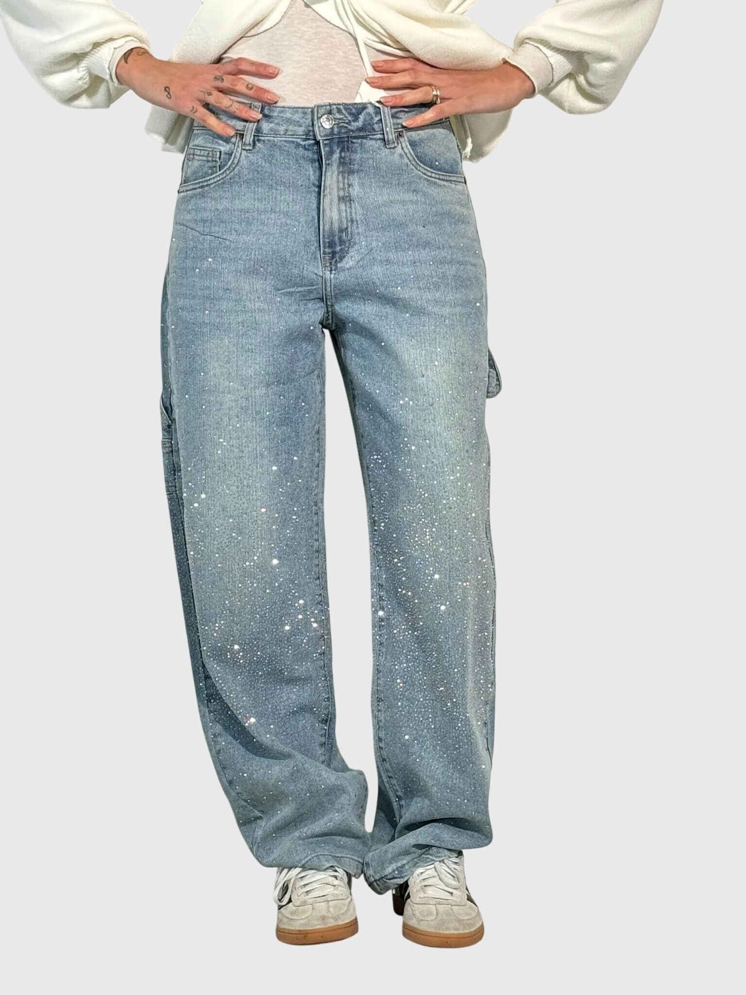 Beth - Women's Glittery Diamant Denim Trousers