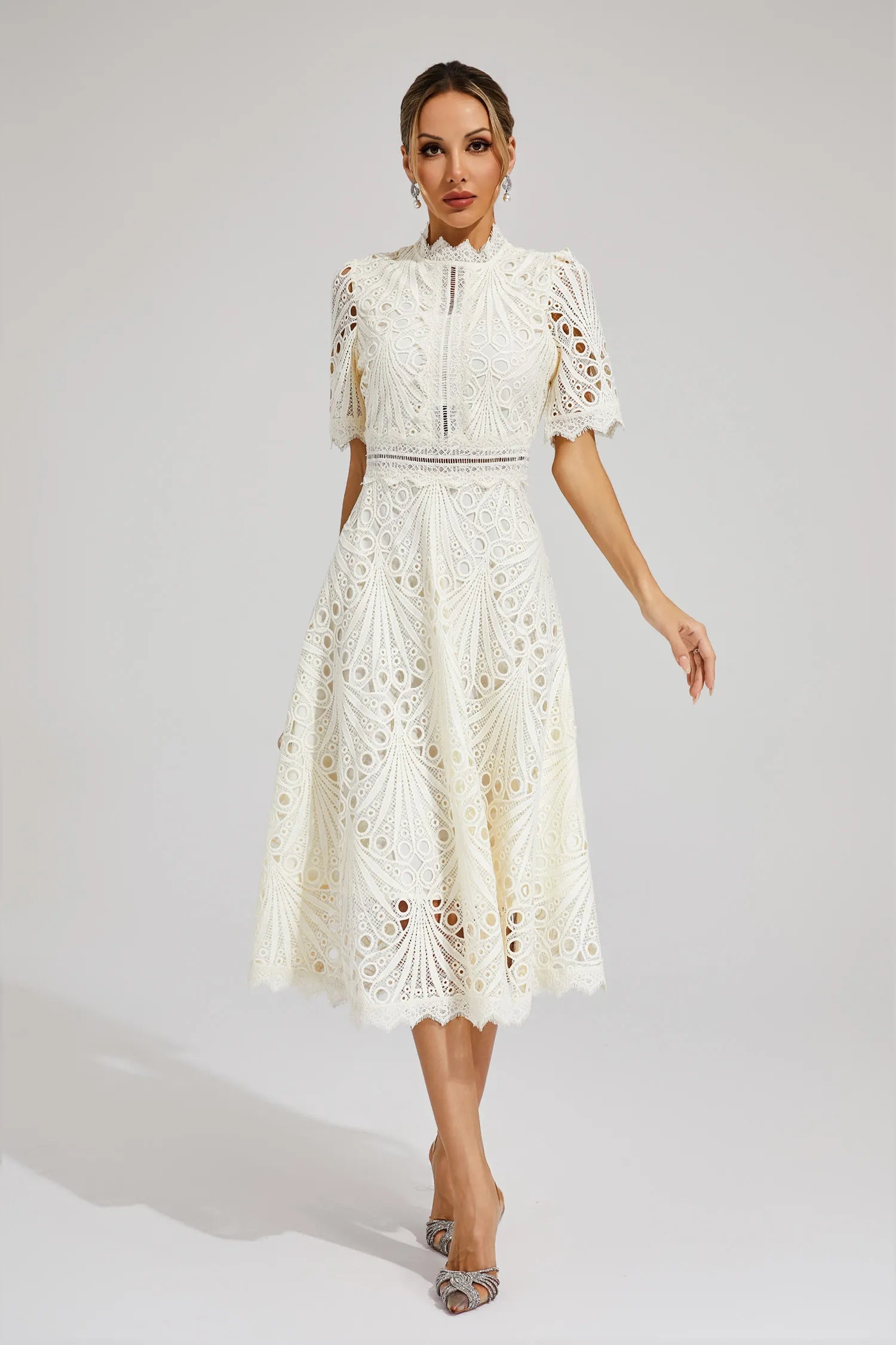 Victoria - Women's Chic Lace Midi Dress
