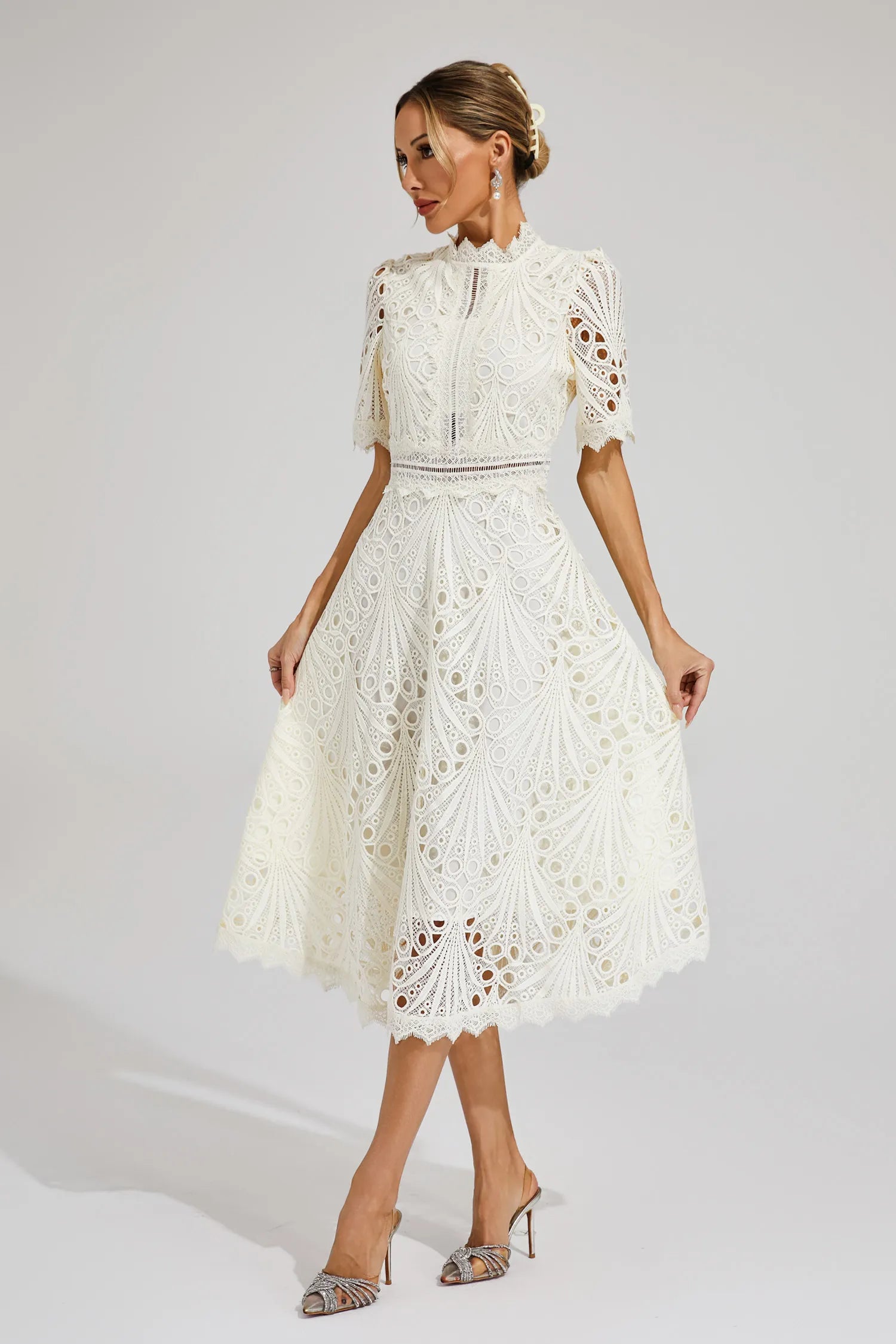 Victoria - Women's Chic Lace Midi Dress