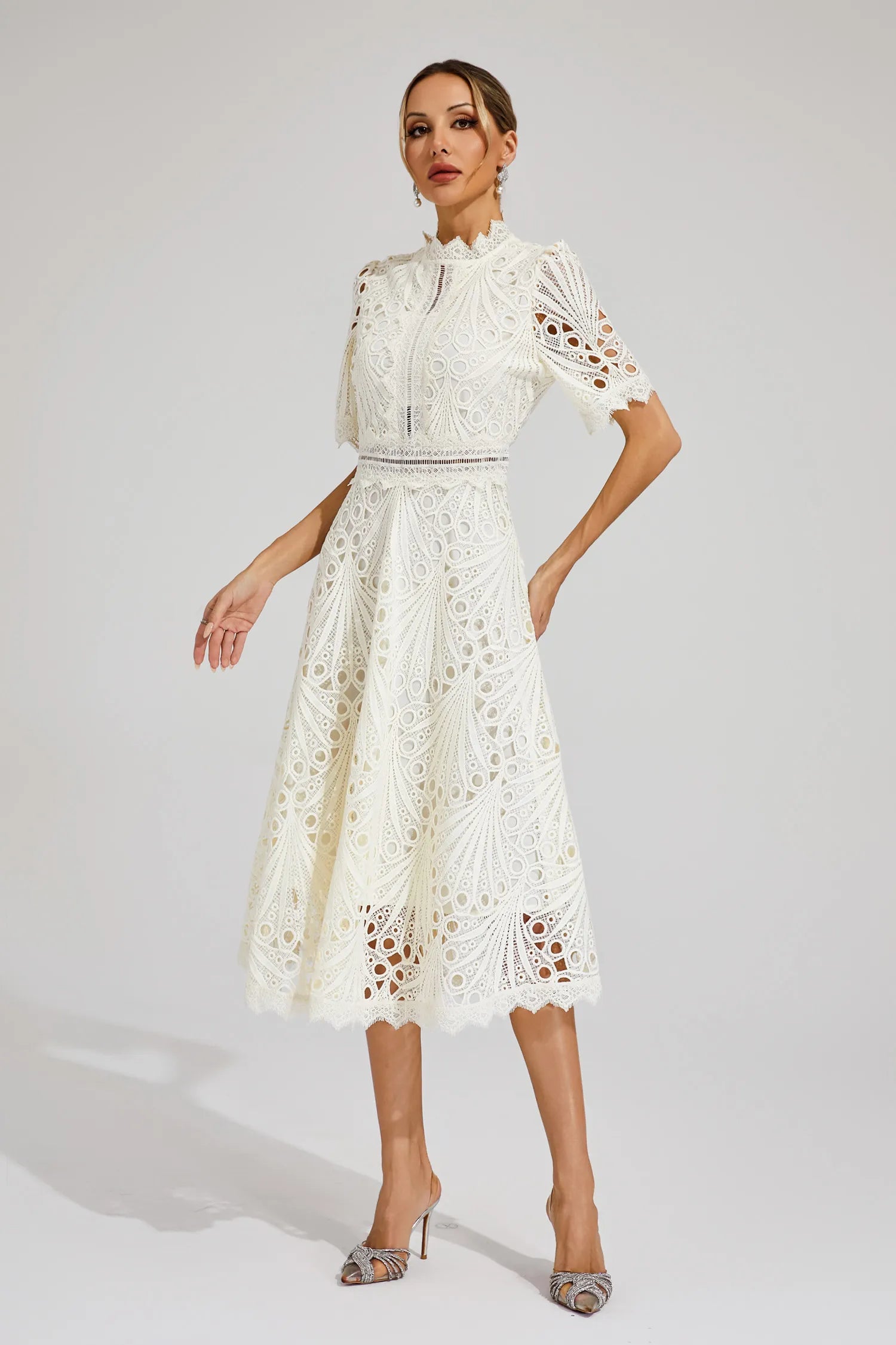 Victoria - Women's Chic Lace Midi Dress