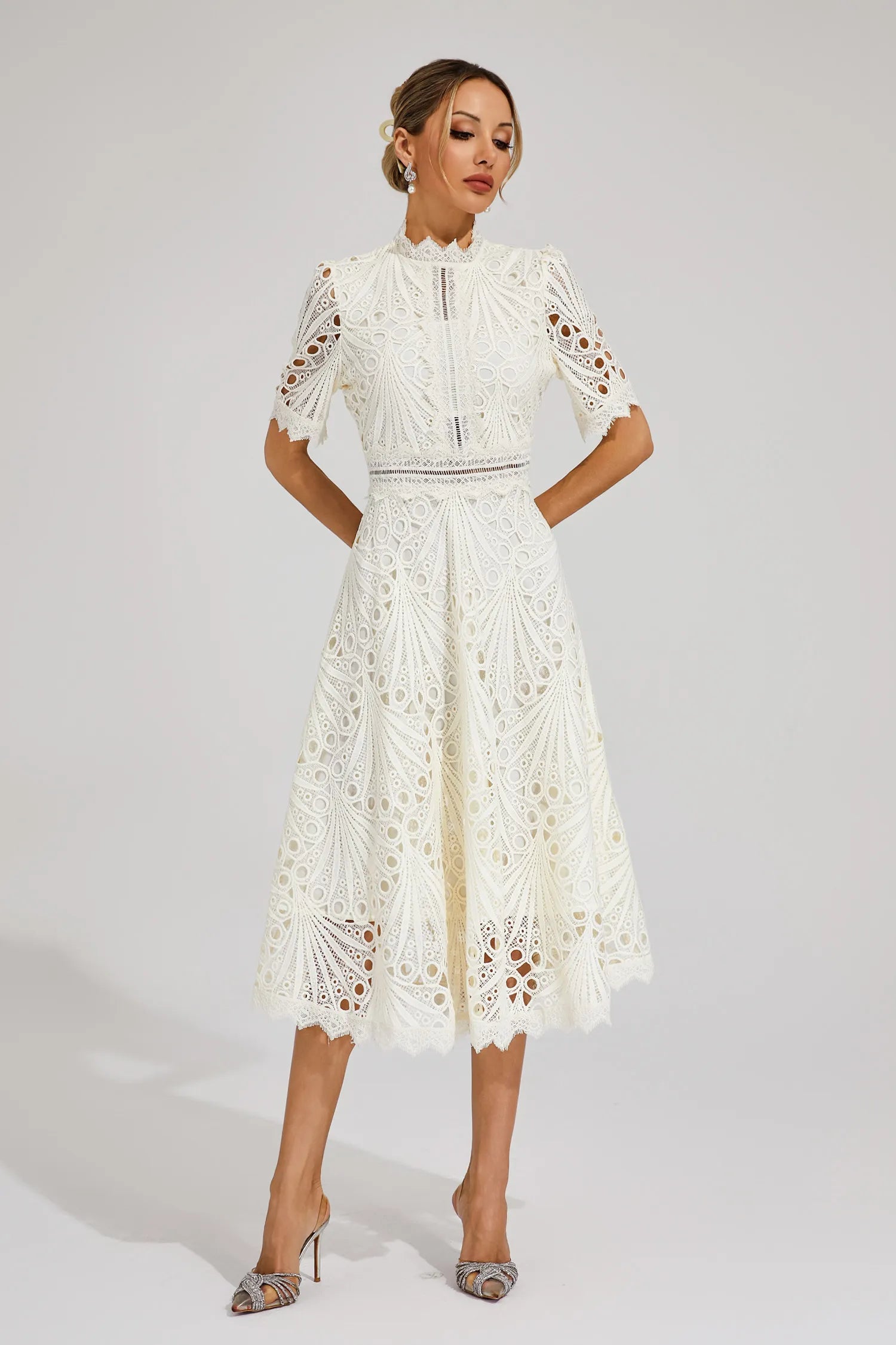Victoria - Women's Chic Lace Midi Dress