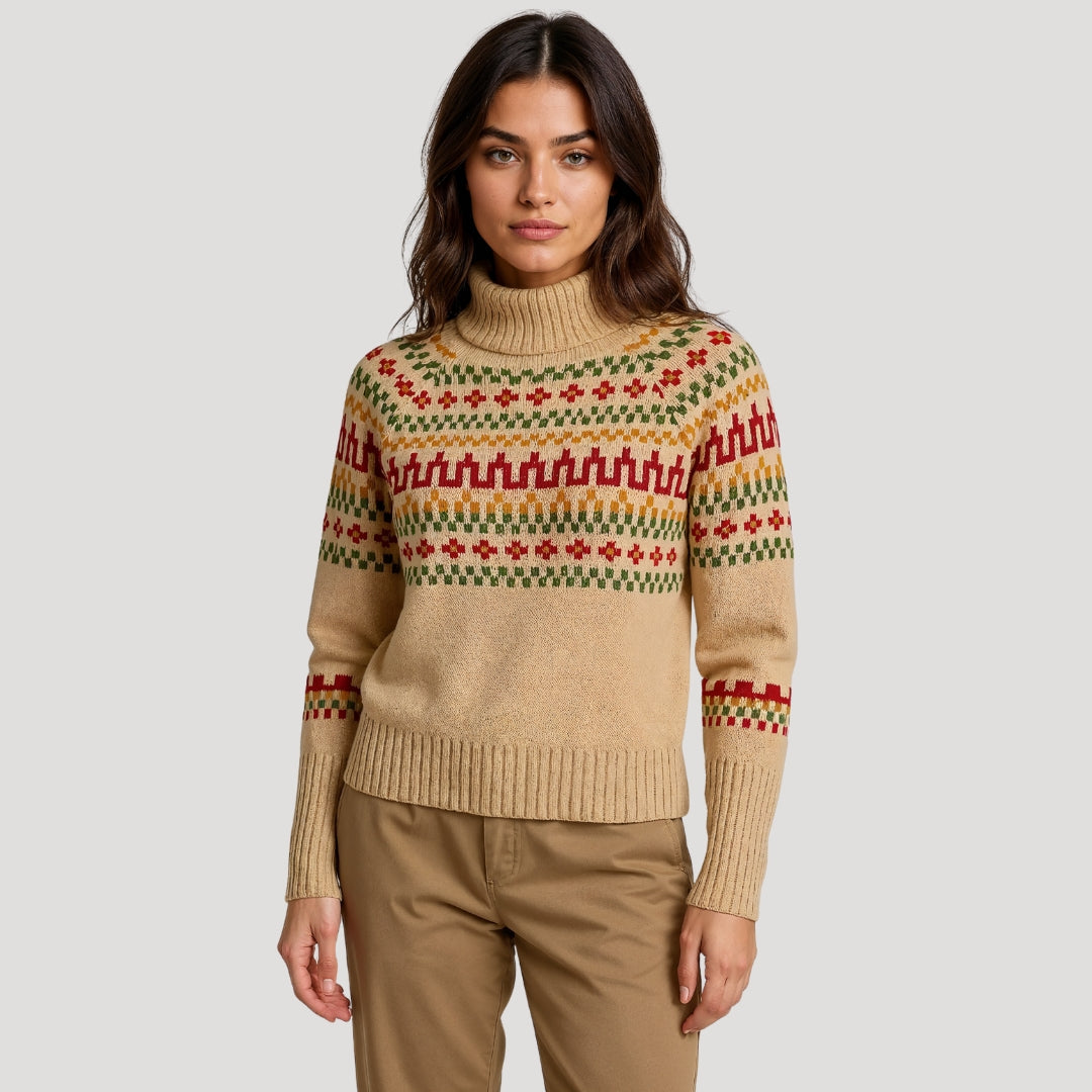Evie - Women's Spring Patterned Turtleneck-Knit Sweater