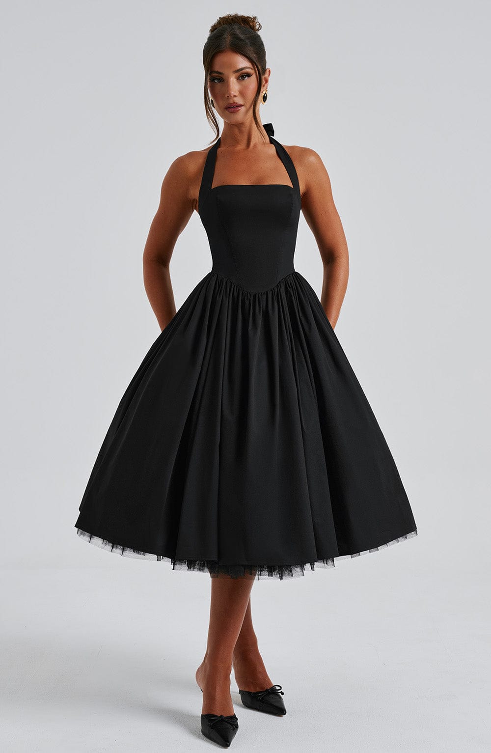 Michelle - Women's Wedding Guest Halterneck Midi Dress