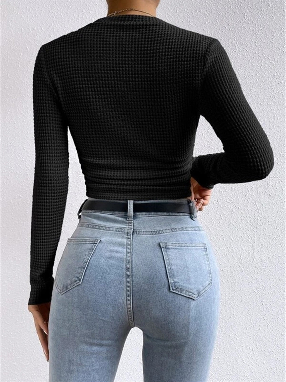 Rebecca - Women's Long Sleeve Crop-Top Aus Waffelstrick