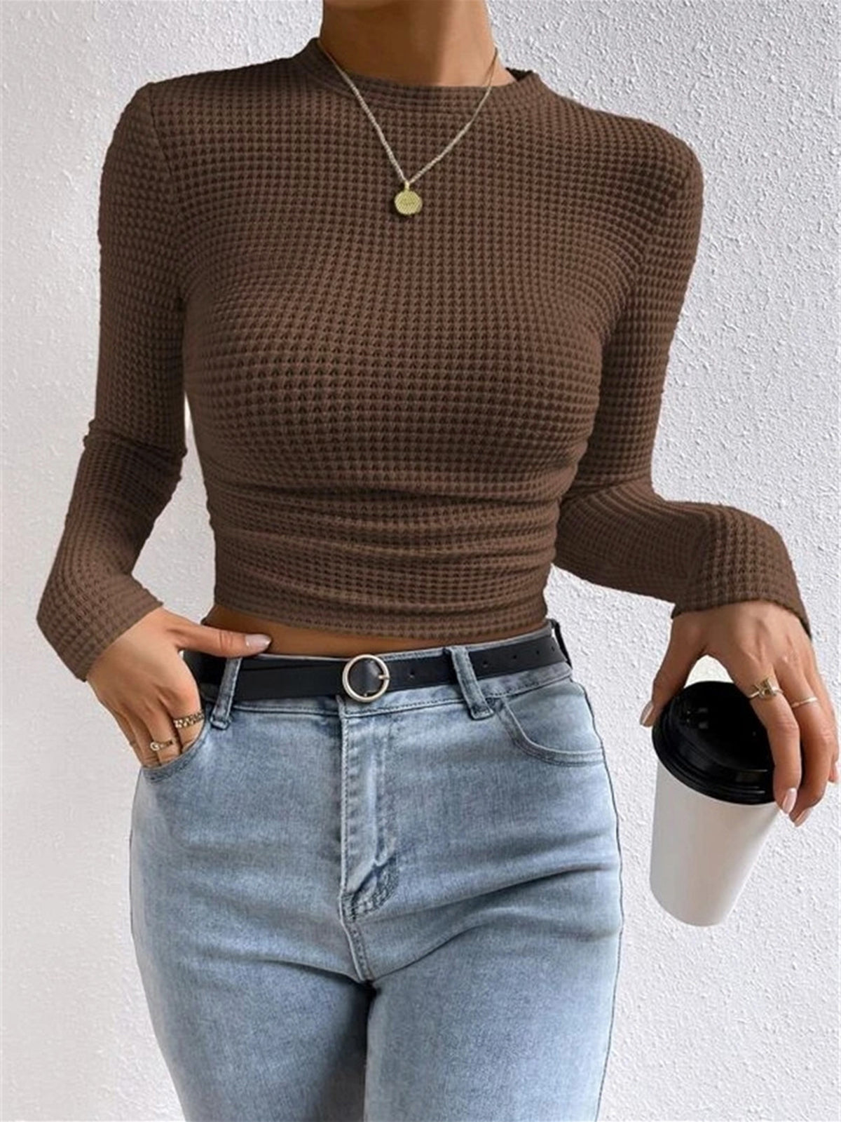 Rebecca - Women's Long Sleeve Crop-Top Aus Waffelstrick