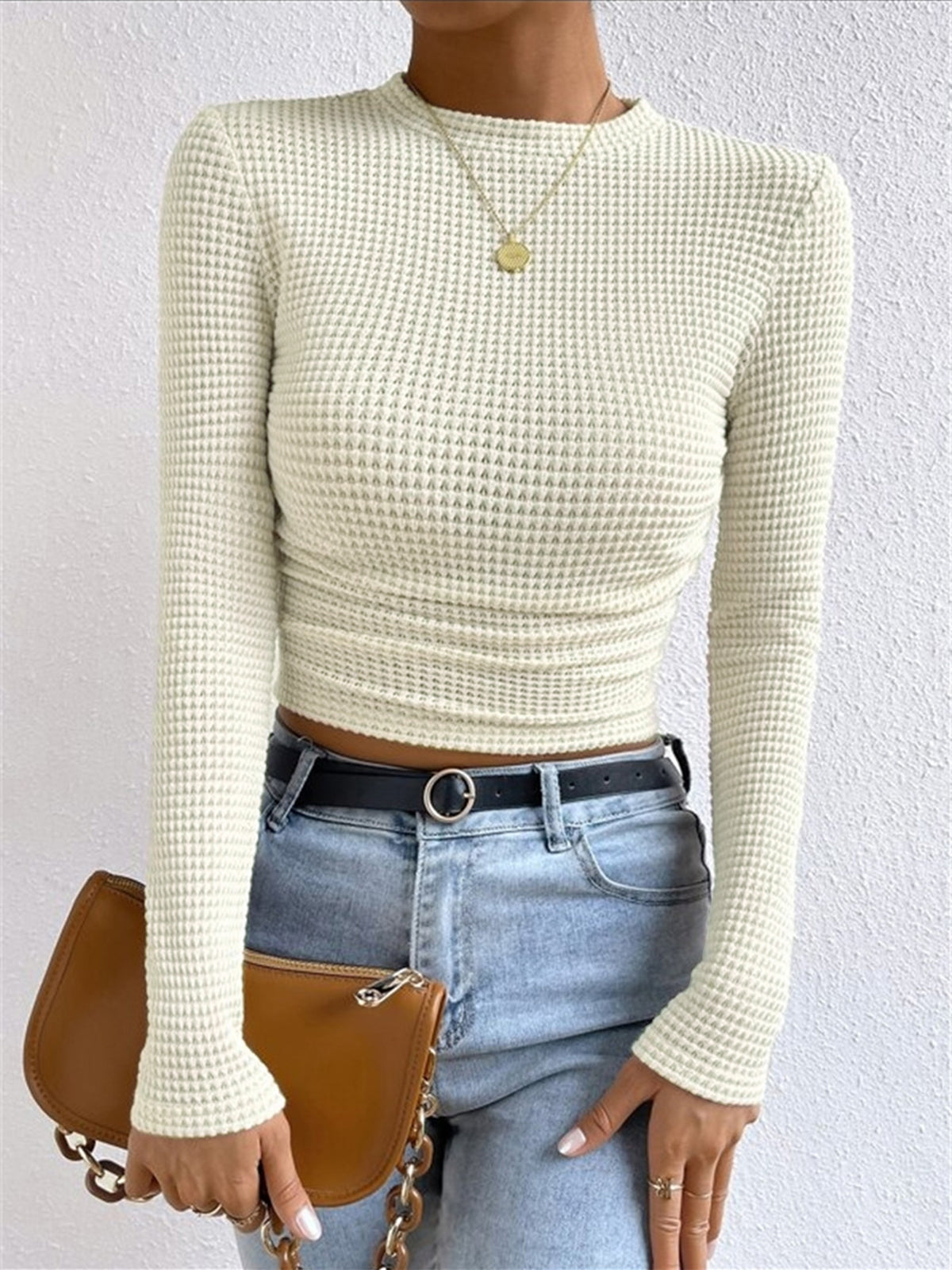 Rebecca - Women's Long Sleeve Crop-Top Aus Waffelstrick