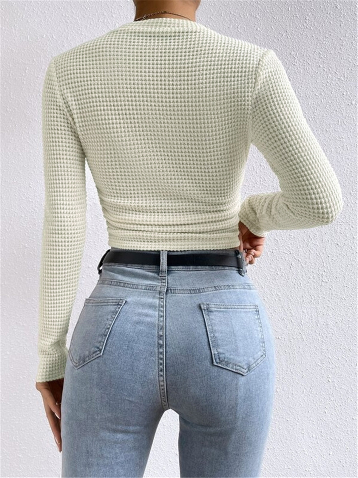 Rebecca - Women's Long Sleeve Crop-Top Aus Waffelstrick
