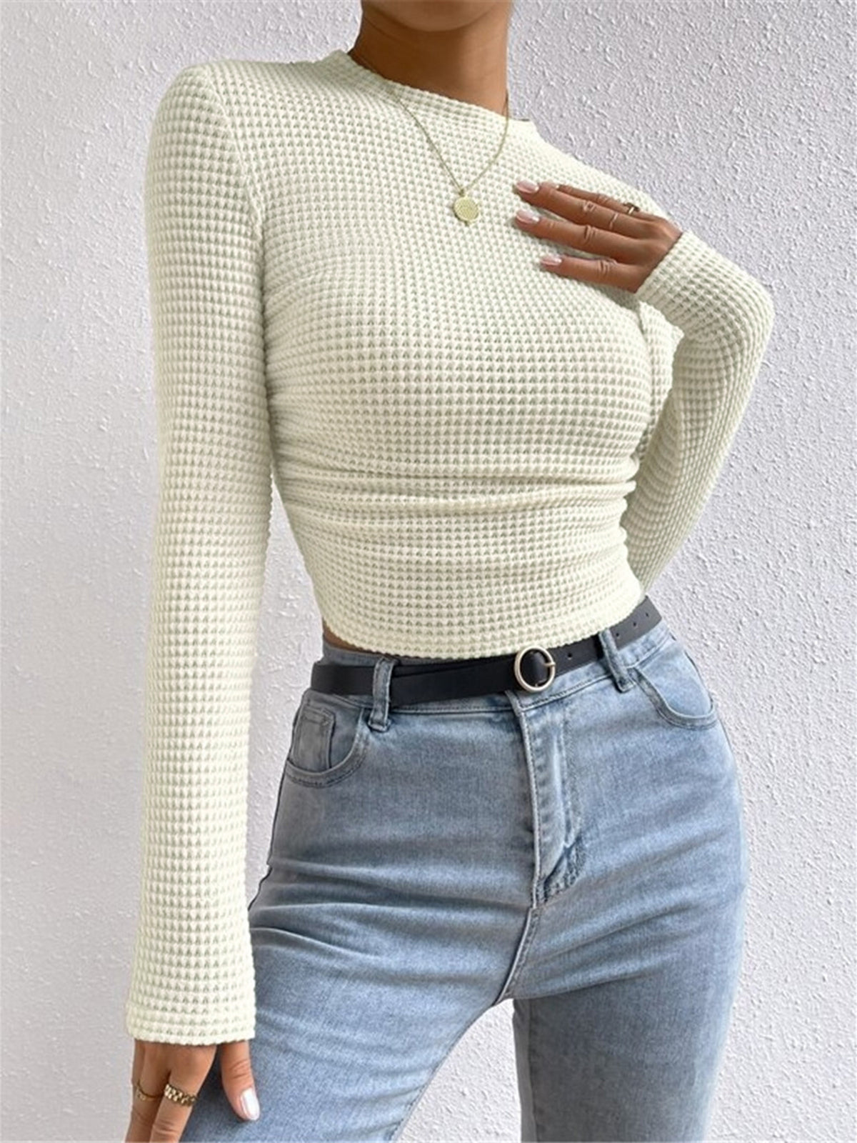 Rebecca - Women's Long Sleeve Crop-Top Aus Waffelstrick