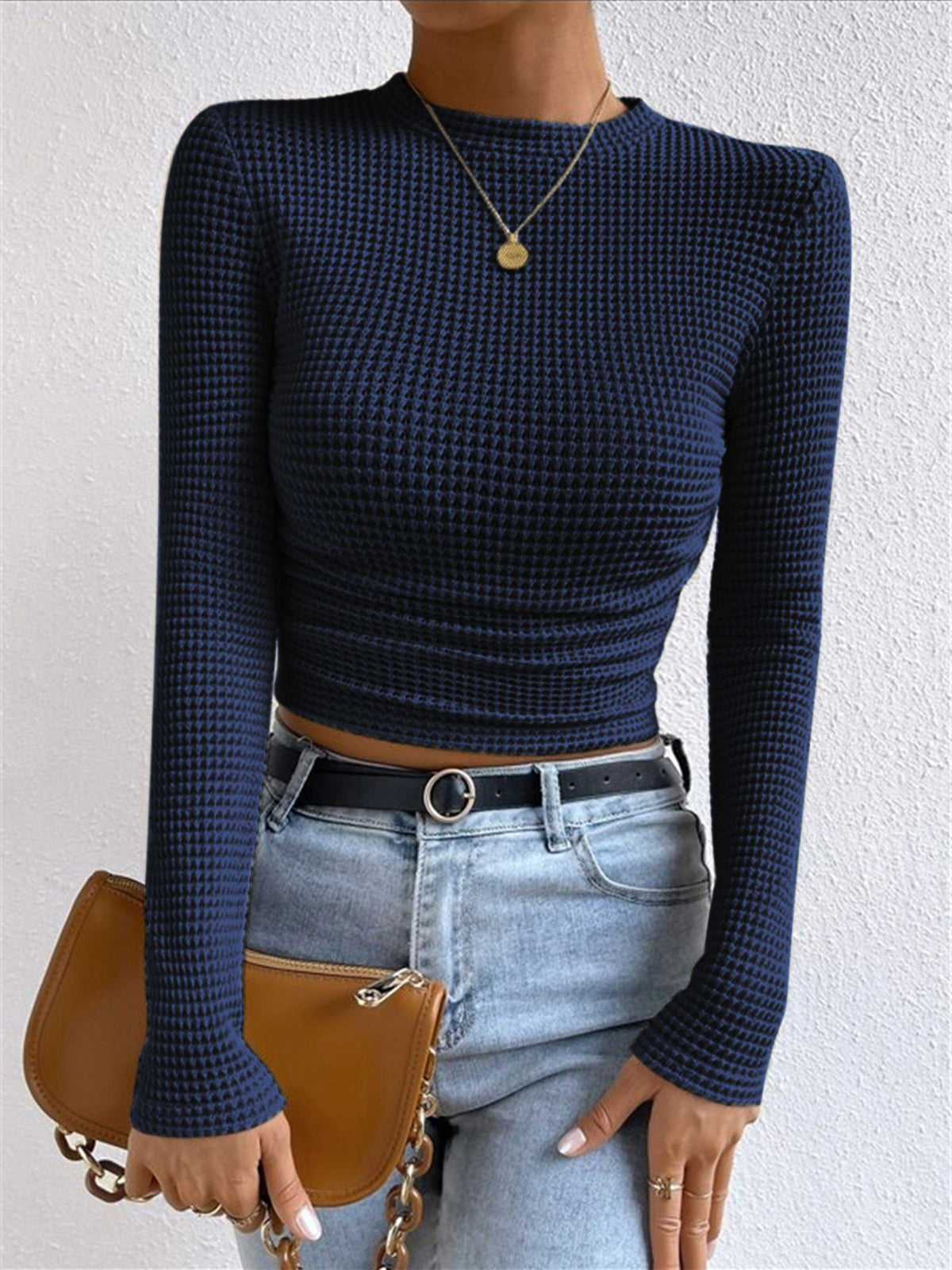 Rebecca - Women's Long Sleeve Crop-Top Aus Waffelstrick
