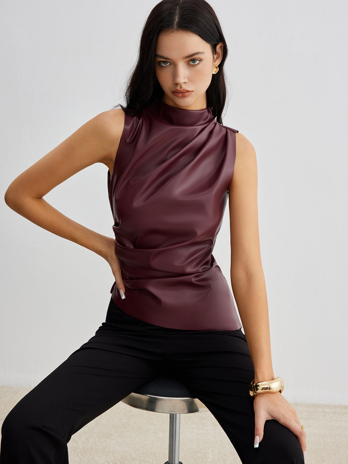 Eliza - Women's Summer Sleeveless Chic Top with High Collar