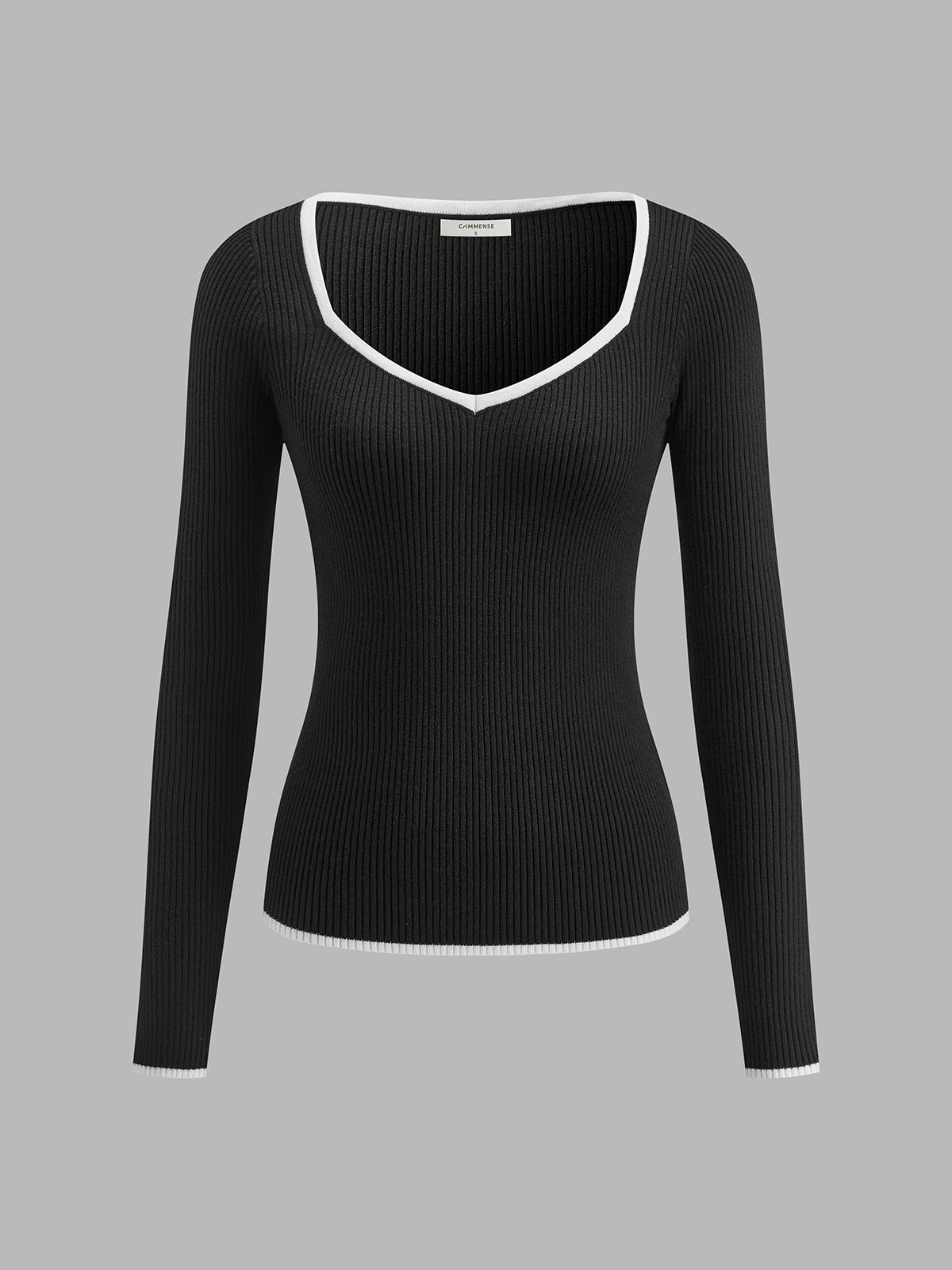 Amber - Women's Spring Sweater with Kontrastbesatz and V Neckline