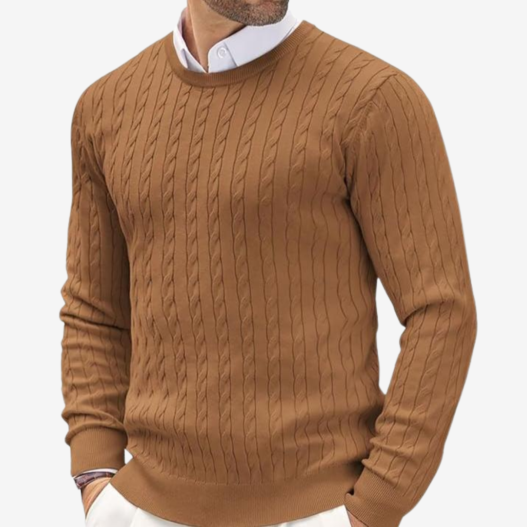 Henry - Men's Spring Round Neck Knit Sweater with Cable Knit