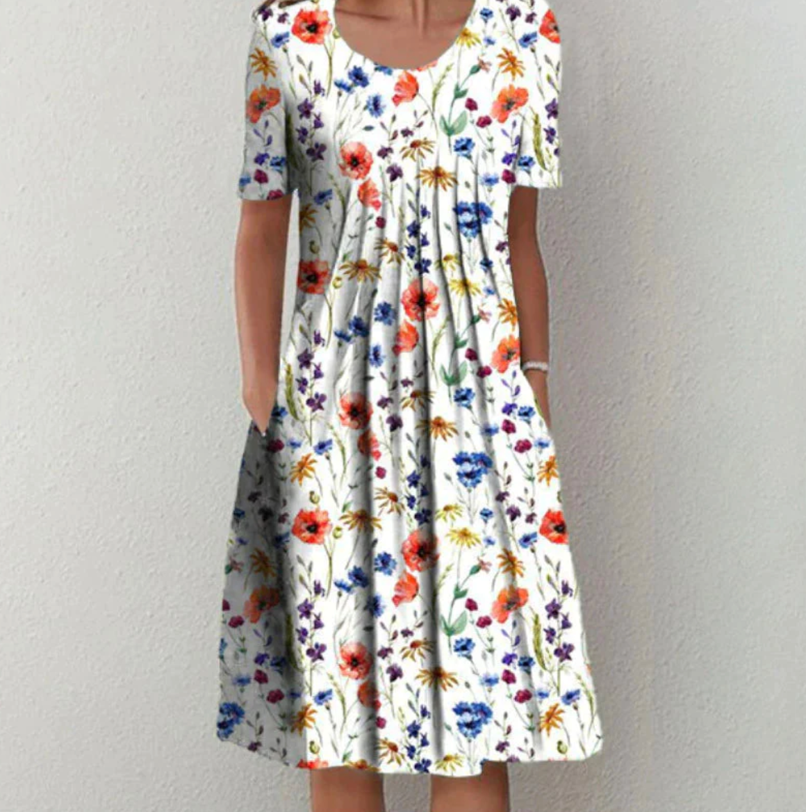 Brenda - Women's Midi Dress with lockerem Cut and Floral Print