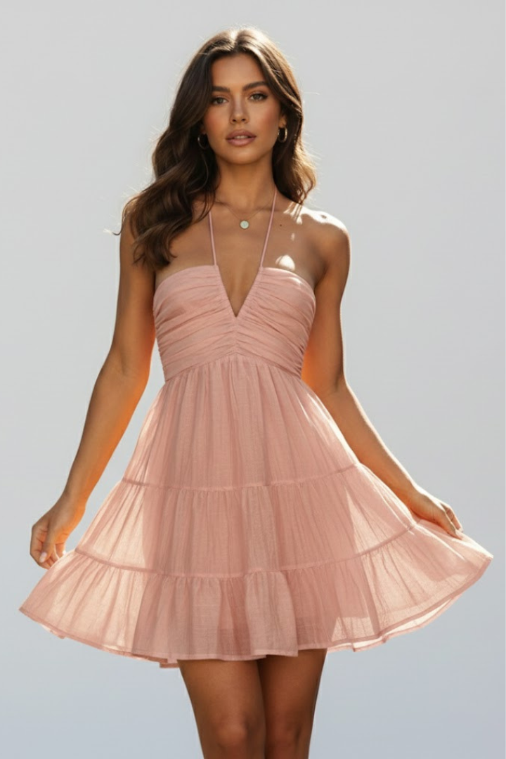 Ruby - Women's Halterneck-Minikeid with gestuftem Ruffle Skirt