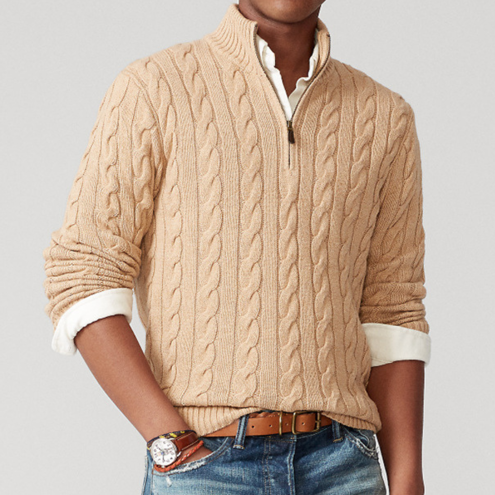 Sebastian - Men's Spring Quarter-Zip Knit Sweater with Cable Knit