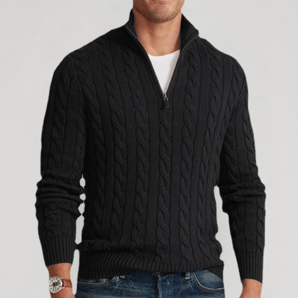 Sebastian - Men's Spring Quarter-Zip Knit Sweater with Cable Knit