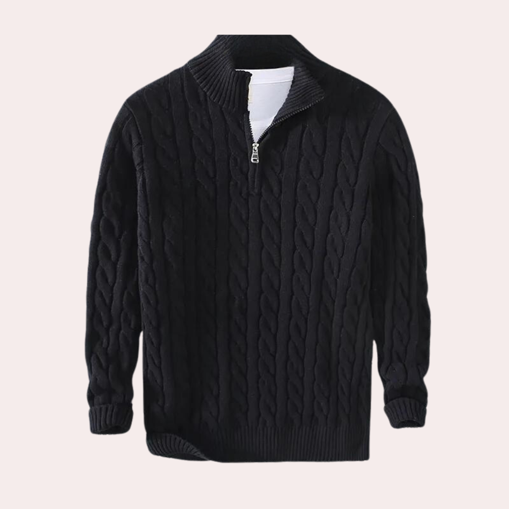 Sebastian - Men's Spring Quarter-Zip Knit Sweater with Cable Knit