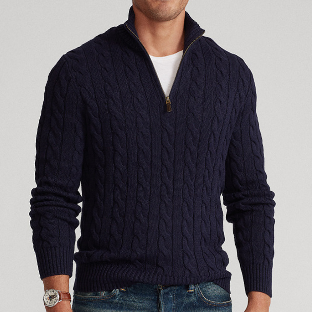 Sebastian - Men's Spring Quarter-Zip Knit Sweater with Cable Knit
