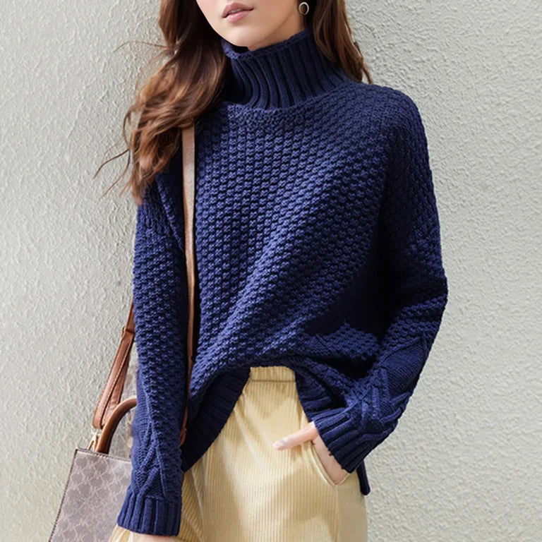 Lucy - Women's High-Neck Chunky Knit Sweater