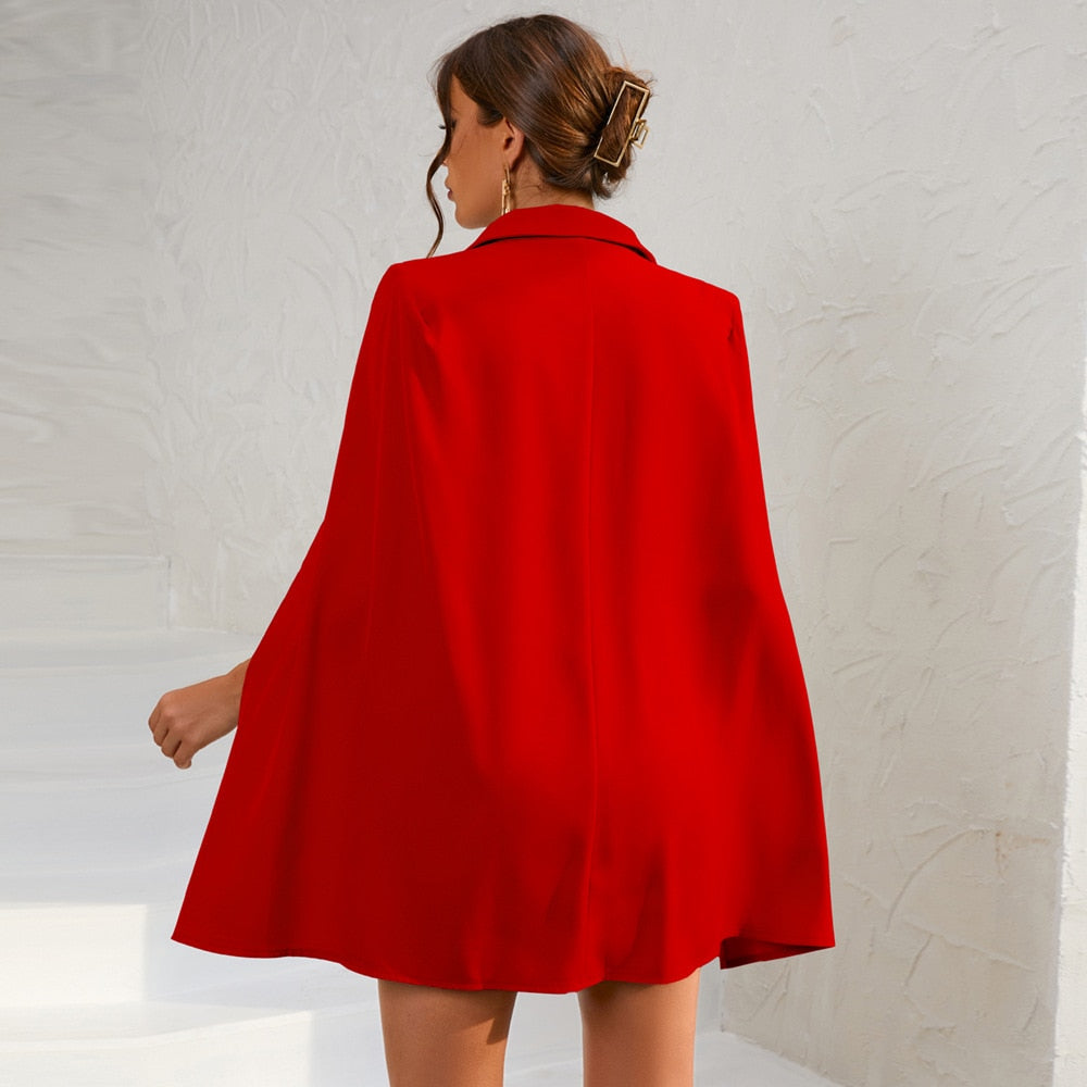 Joyce - Women's Cape-Blazer-Mini Dress with Gold Buttons