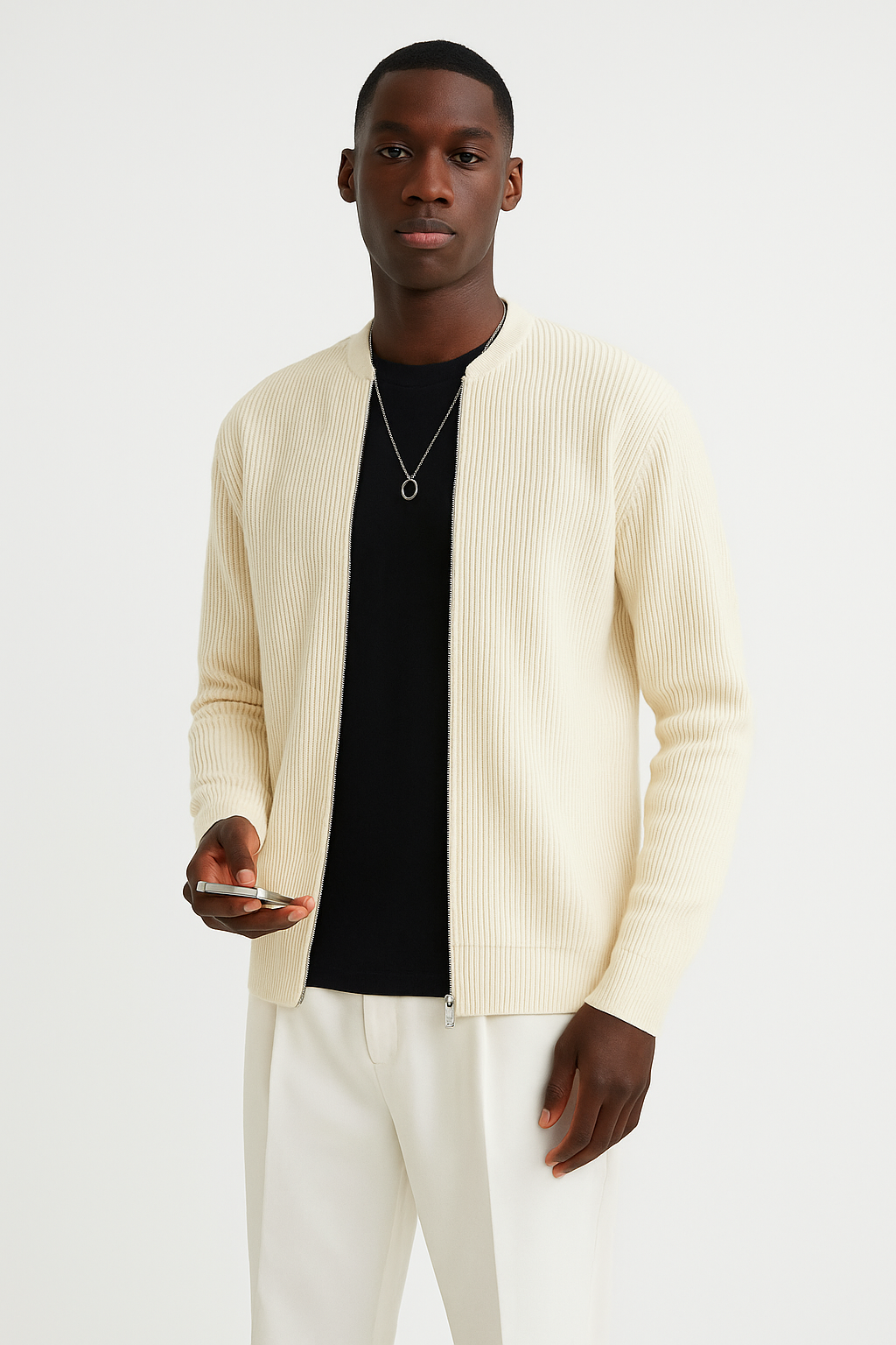 Connor - Men's Spring Knit Sweater with Zip and Rib Structure