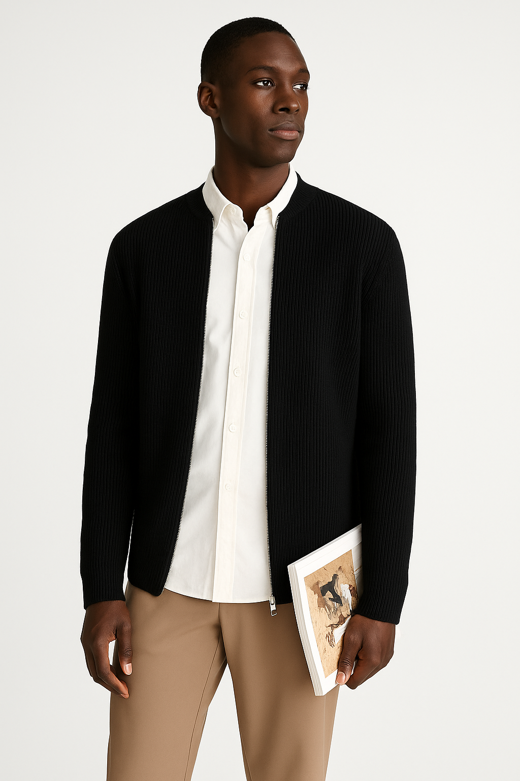 Connor - Men's Spring Knit Sweater with Zip and Rib Structure
