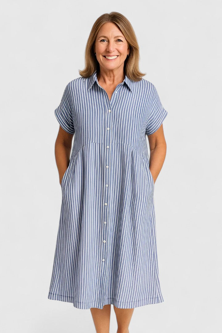 Christine - Women's Relaxed Striped Shirt-Midi Dress