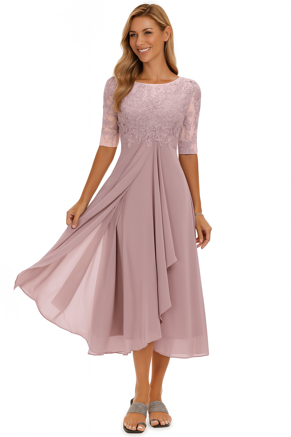 Tina - Women's A-Line Lace Midi Dress