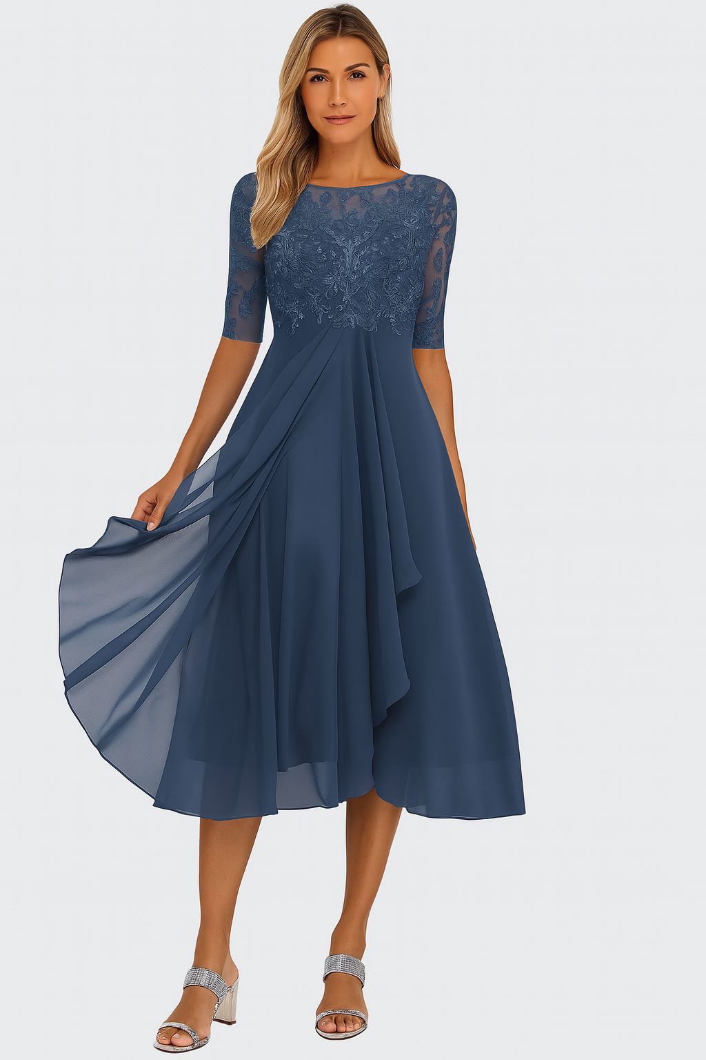 Tina - Women's A-Line Lace Midi Dress