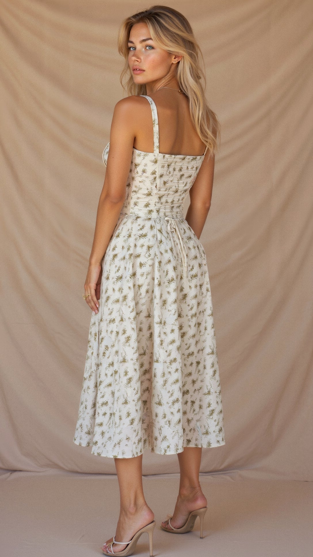 Sheila - Women's Corset-Midi Dress with flowing Skirt
