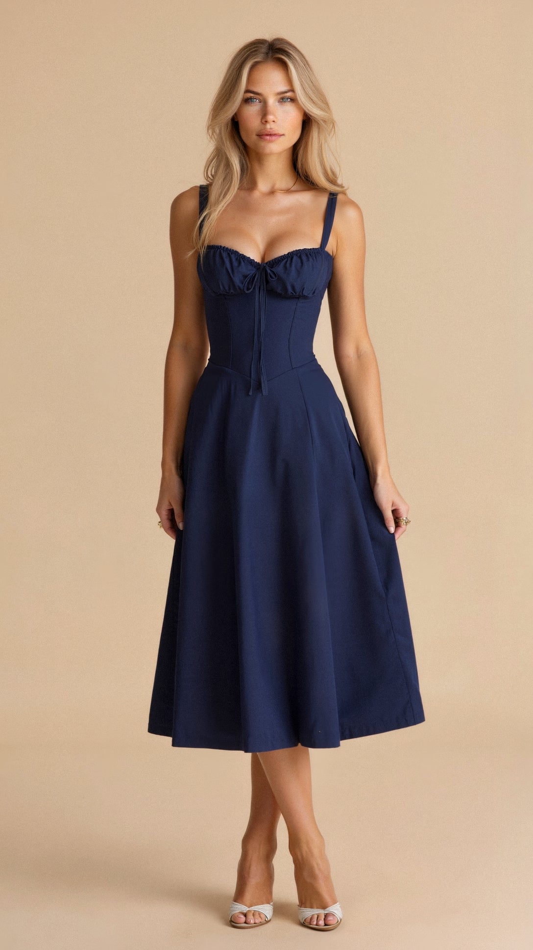 Sheila - Women's Corset-Midi Dress with flowing Skirt
