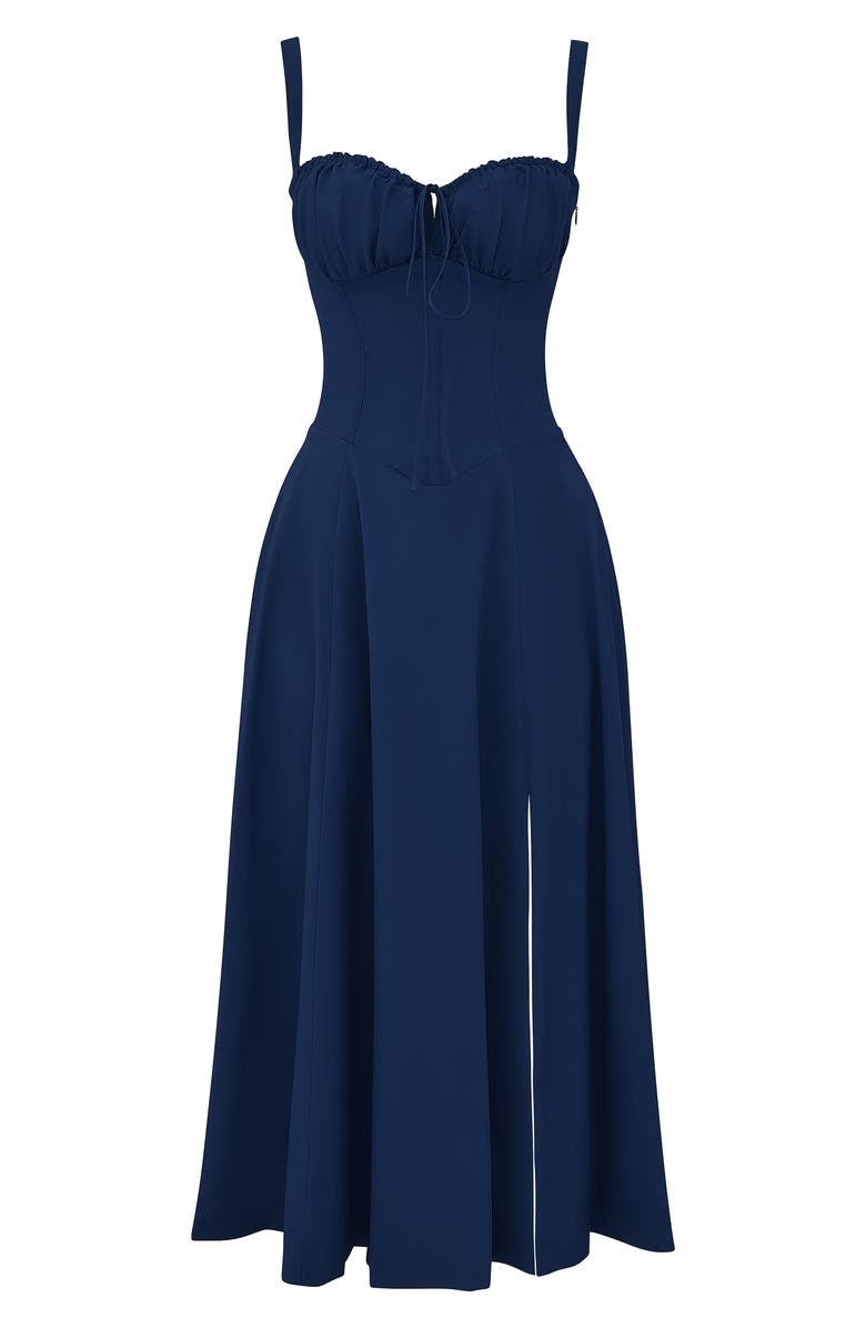 Sheila - Women's Corset-Midi Dress with flowing Skirt