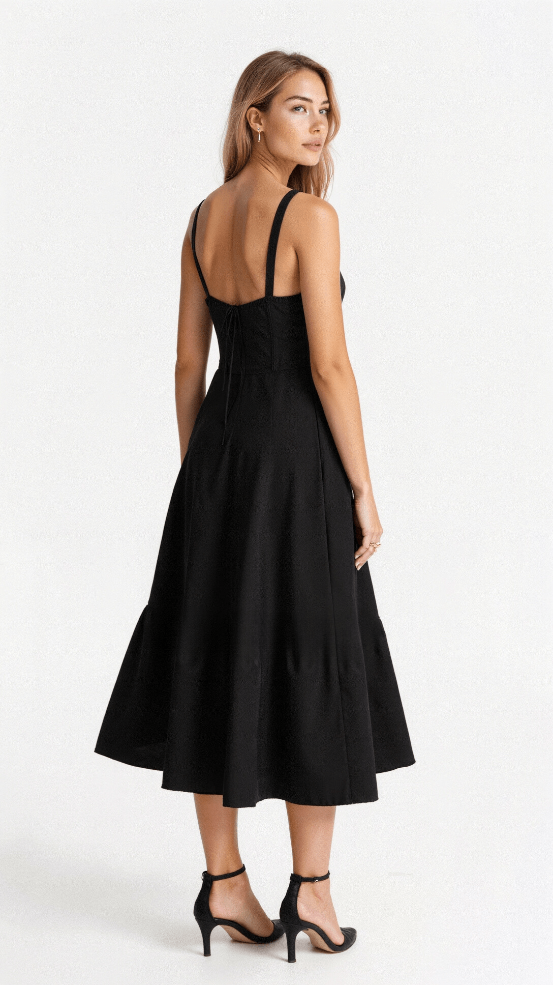 Sheila - Women's Corset-Midi Dress with flowing Skirt