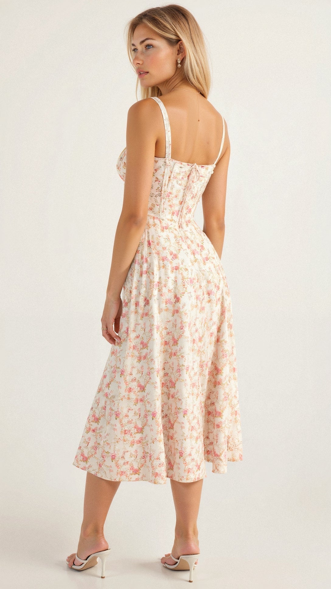 Sheila - Women's Corset-Midi Dress with flowing Skirt