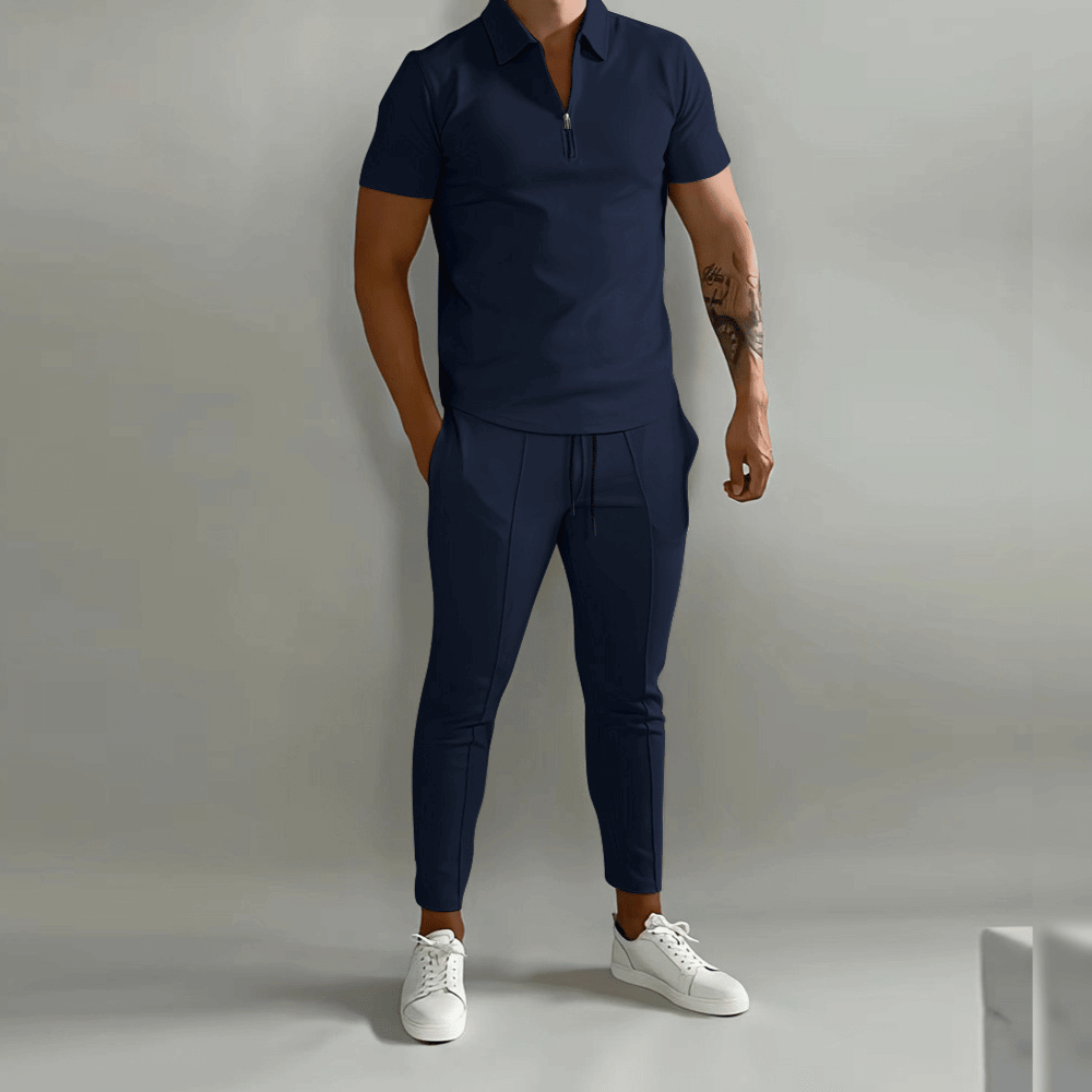 George - Men's Casual-Polo Shirt with Zip, 2-teiliges Set